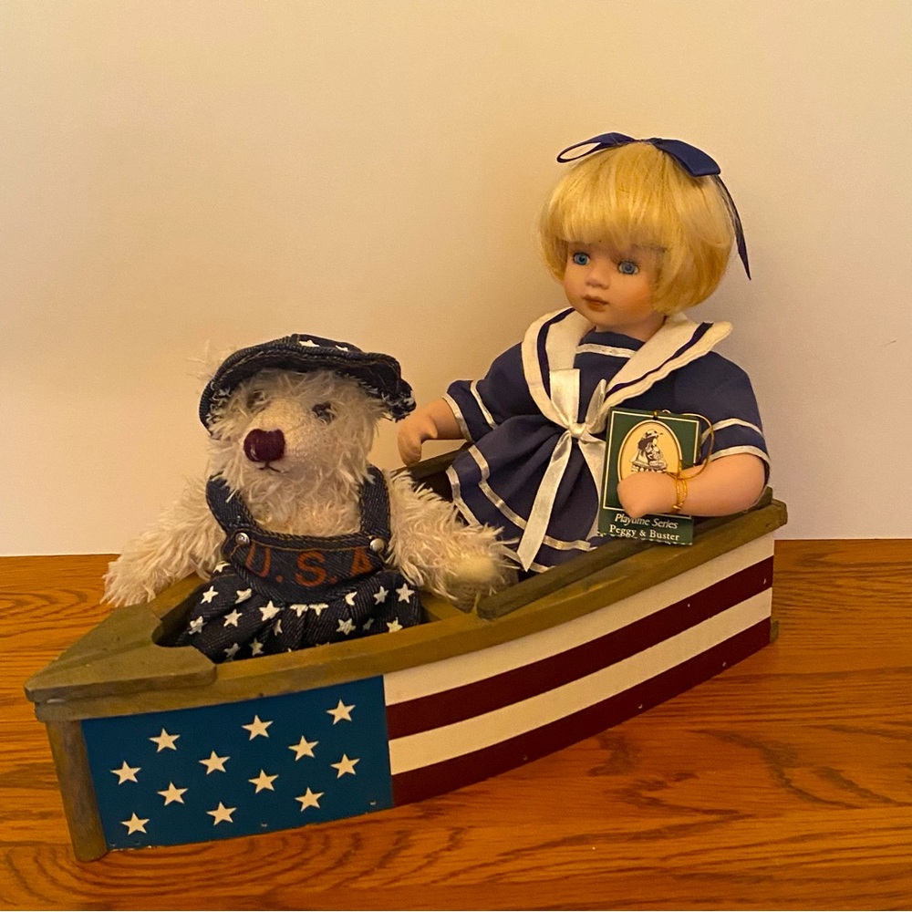 Peggy & Buster w/Flag painted row boat